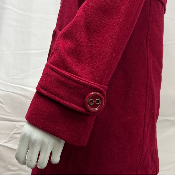 Tulle Cranberry Red Button Up Overcoat Pea Coat Small Jacket Anthropologie - Picture 3 of 7